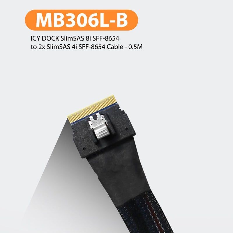 Icy Dock كابل MB306L-B SlimSAS 8i SFF-8654 إلى 2X SlimSAS 4i SFF-8654 - 0.5م - Image 3